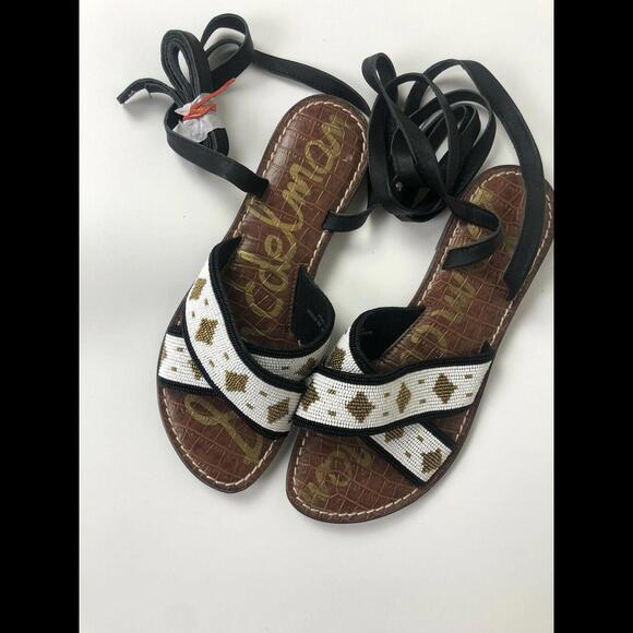 SAM EDELMAN "LUISA" BEADED ANKLE WRAP SANDAL SZ 8M - Picture 4 of 6